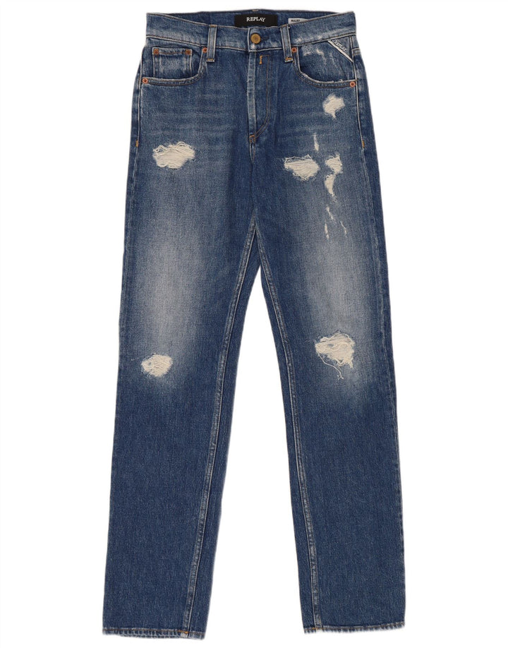 Replay Jean droit effet vieilli W25 L30 bleu coton femme