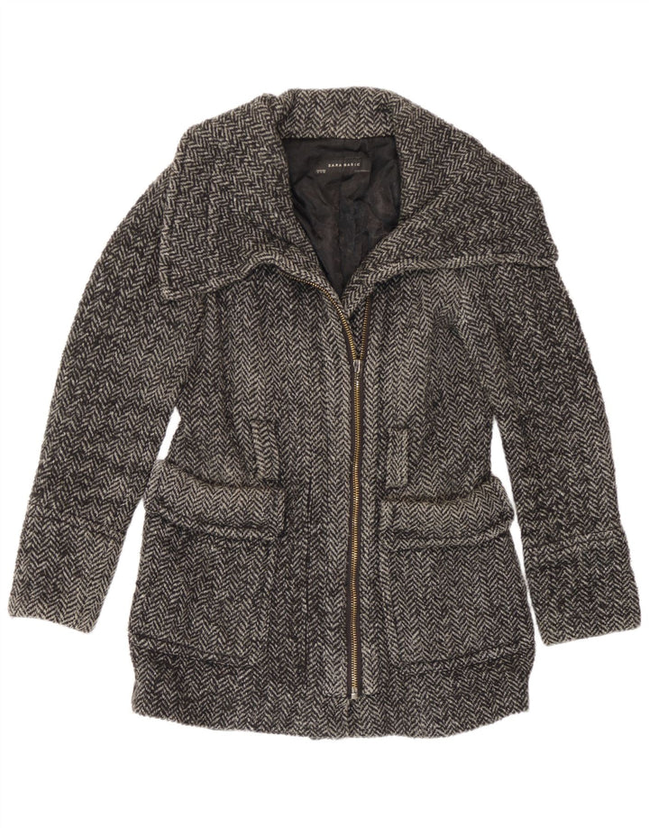 Zara Manteau Femme UK 14 Gris Moyen à Chevrons