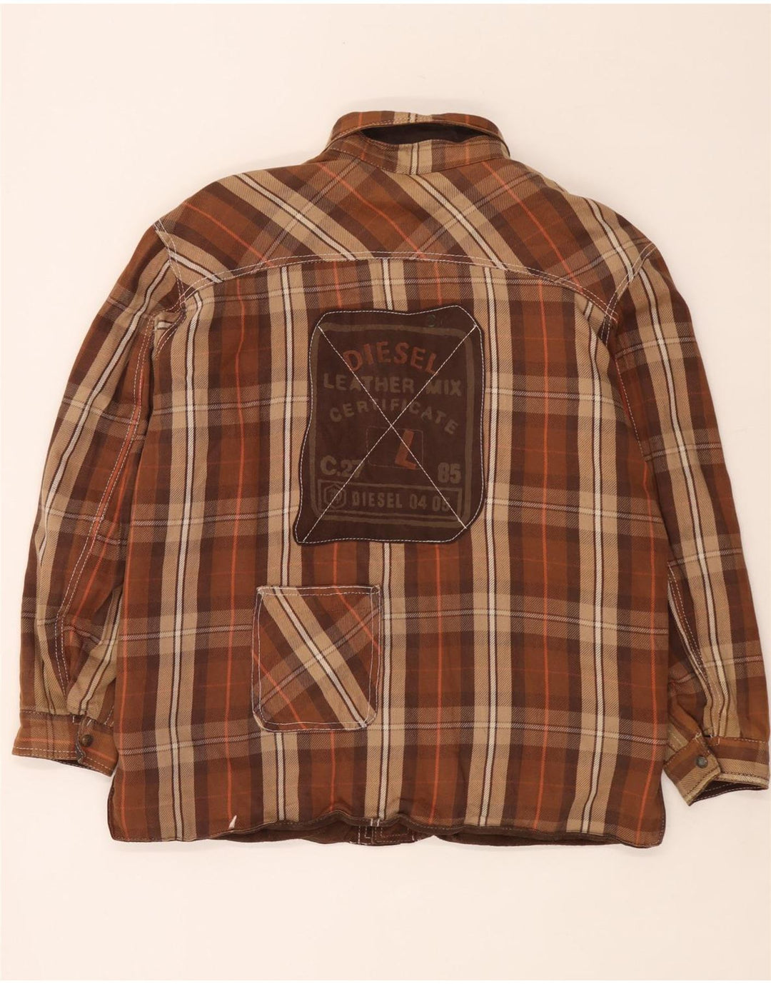 Diesel Veste réversible pour homme UK 40 Grand cuir à carreaux marron