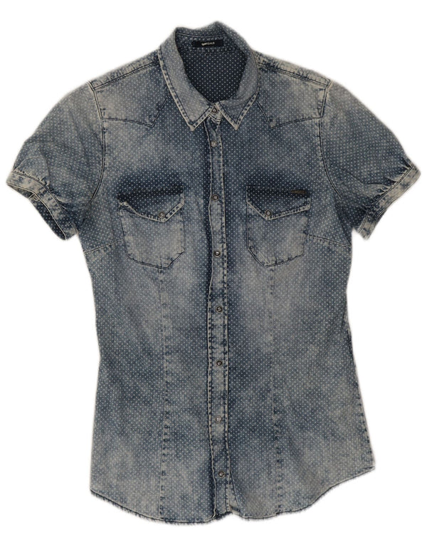 Gas Chemise en jean à manches courtes pour femme UK 12 Bleu moyen en coton à pois