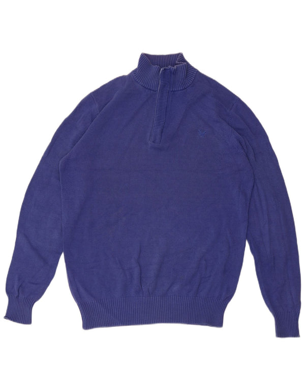 CREW CLOTHING Pull à col zippé pour homme Petit Bleu Coton
