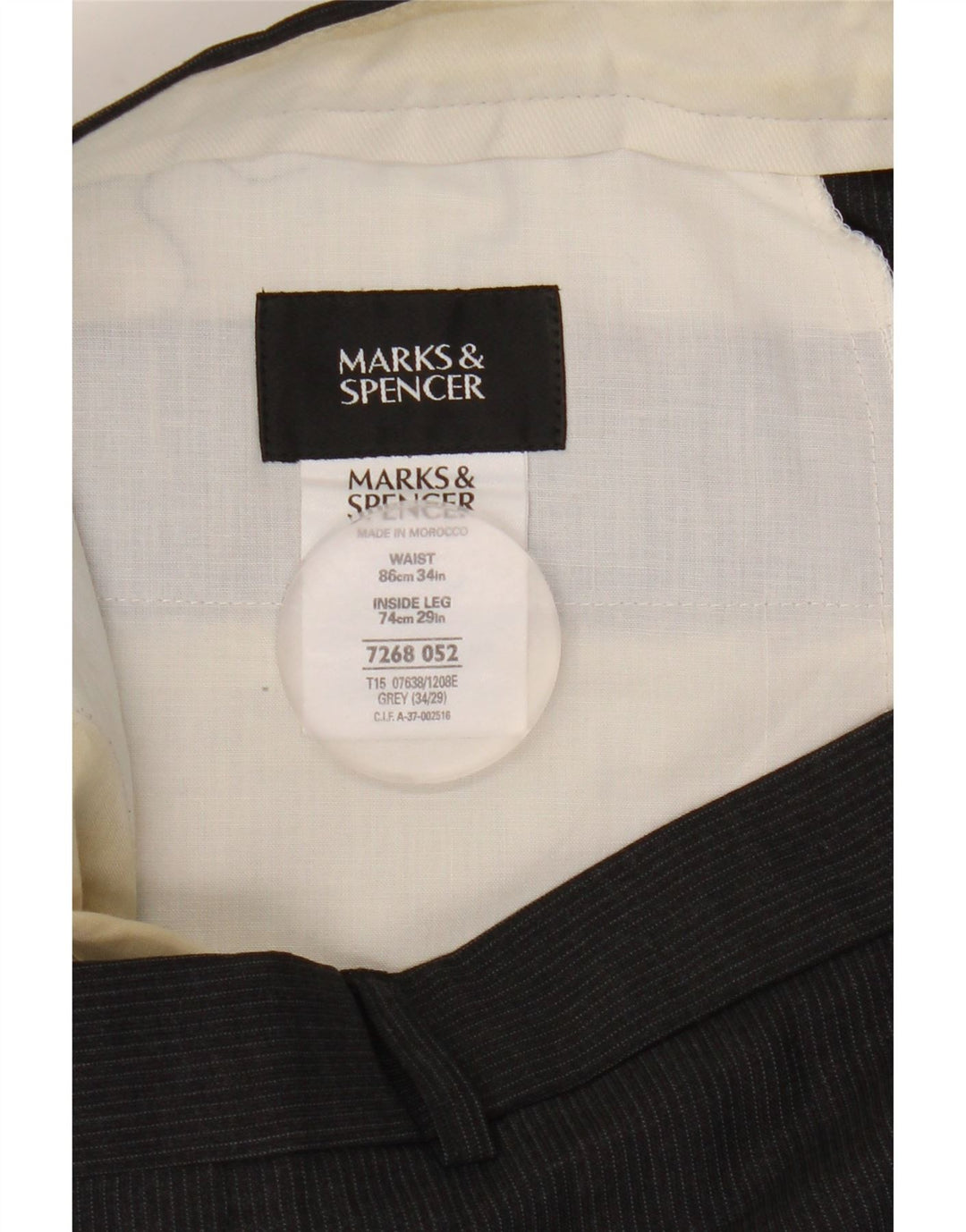 Marks & Spencer Pantalon de costume pour homme W34 L29 Gris à fines rayures Polyester