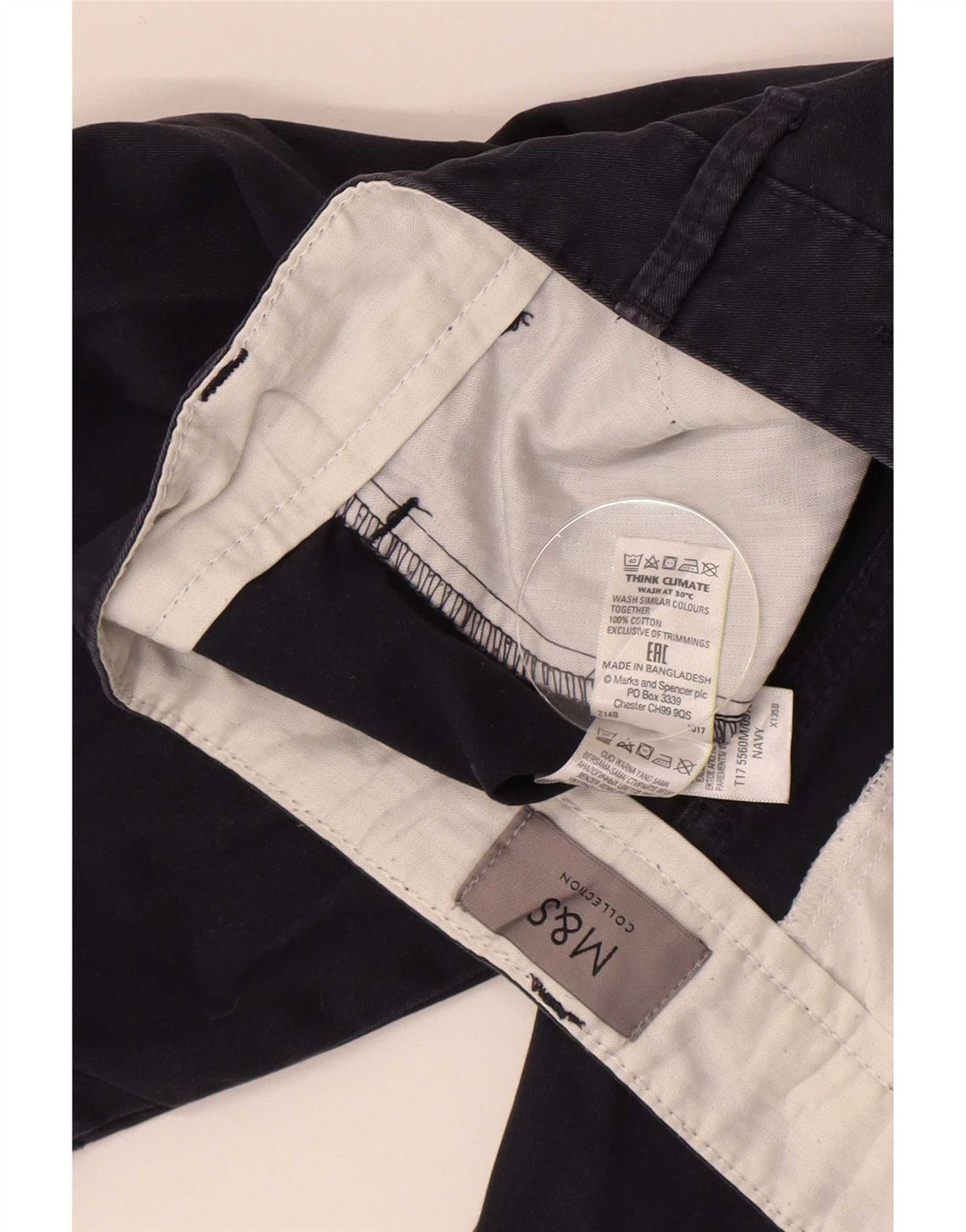 Marks & Spencer Short Chino Homme W30 Bleu Marine Moyen Coton
