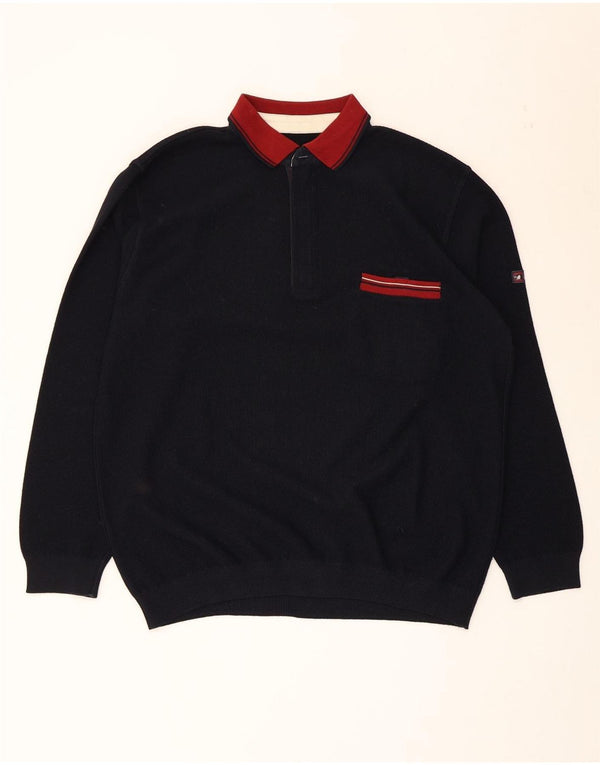 Green Coast Pull Col Polo Homme IT 56 XL Bleu Marine Laine