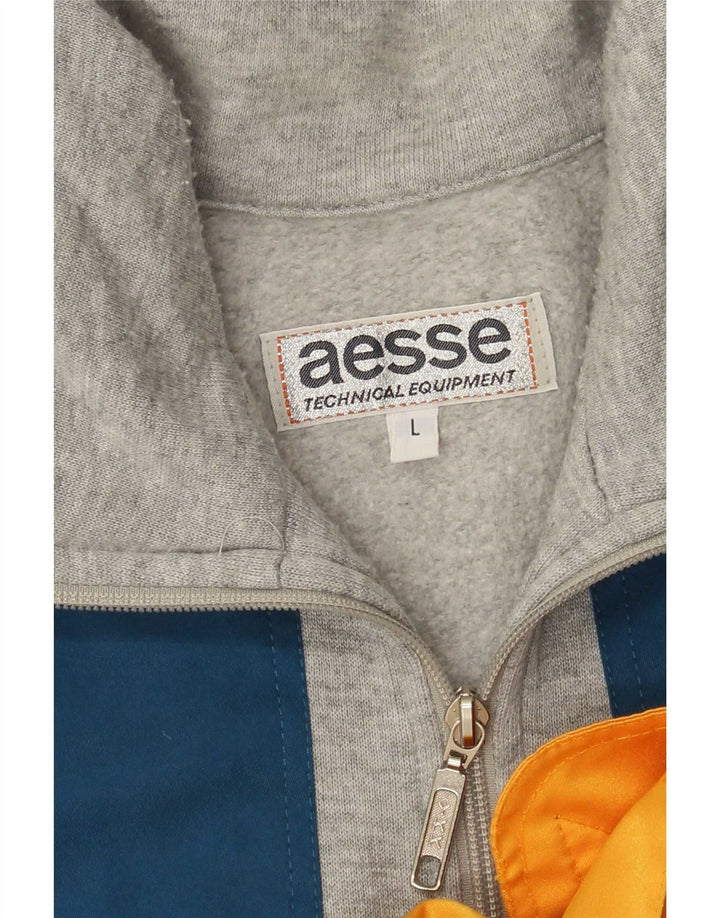 Aesse Sweat-shirt à col zippé pour homme, grand, gris, color block