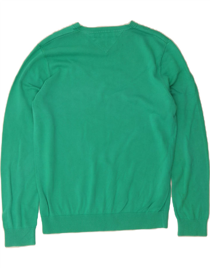 TOMMY HILFIGER Mens V-Neck Jumper Sweater Medium Green Cotton Vintage Tommy Hilfiger and Second-Hand Tommy Hilfiger from Messina Hembry 
