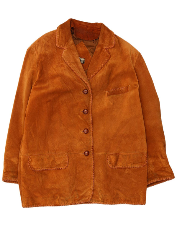 vintage Femme Suède Pardessus EU 44 XL Cuir Beige