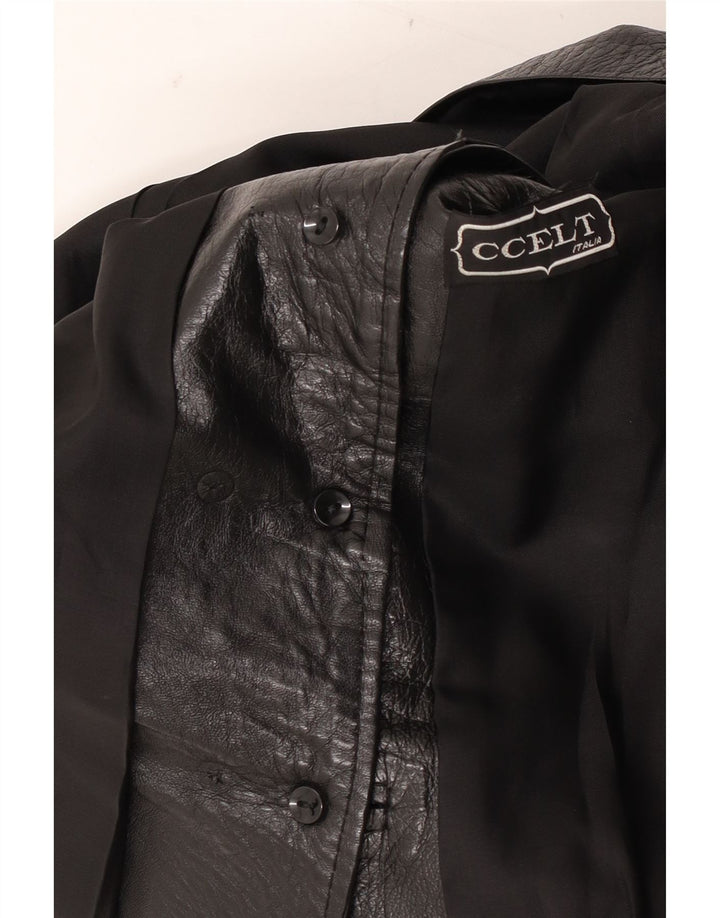 VINTAGE Manteau en cuir femme UK 14 Moyen Noir