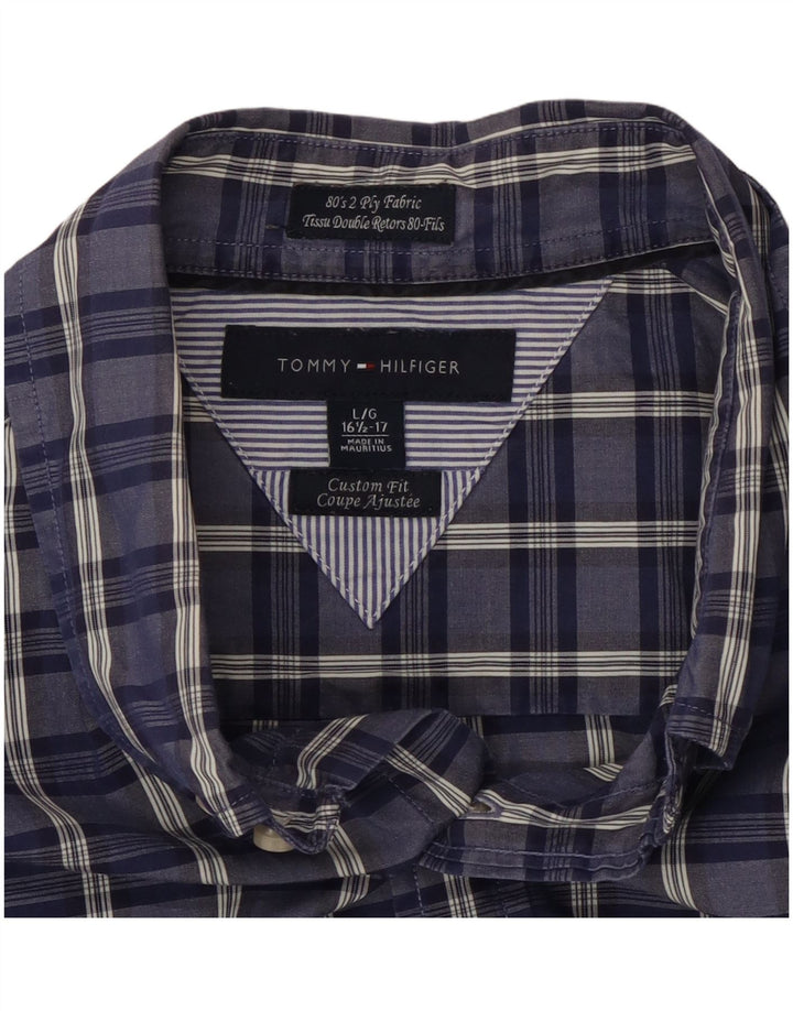 TOMMY HILFIGER Chemise ajustée sur mesure pour homme Taille 16 1/2 Grand carreaux bleus