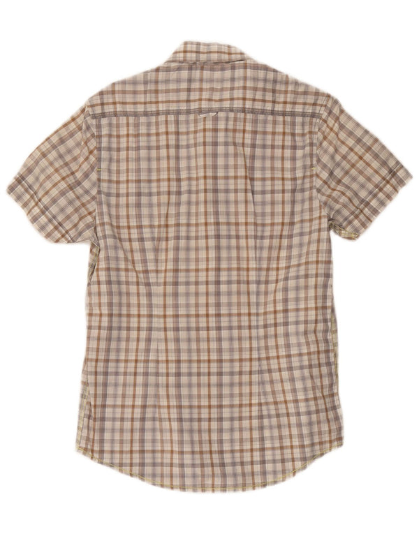 Energie Chemise à Manches Courtes Homme Petit Carreau Beige Coton