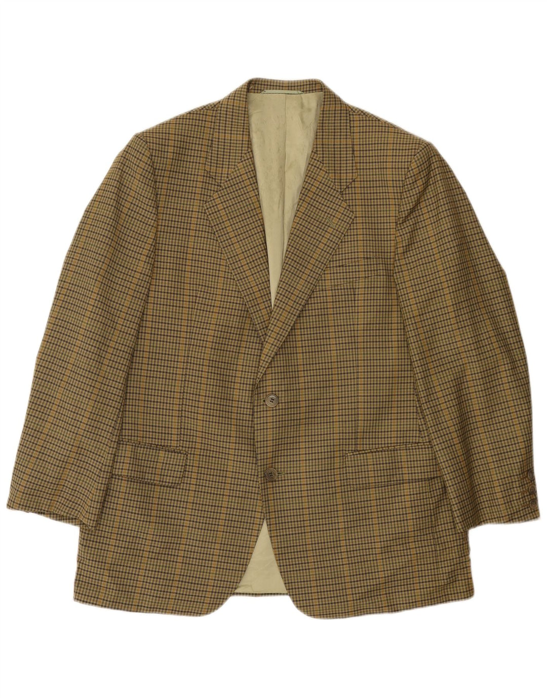 vintage Mens 2 Bouton Blazer Veste UK 38 Moyen Kaki Check