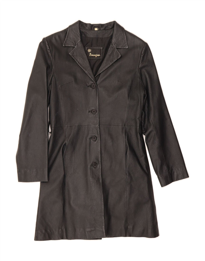 PARAGON Womens Leather Coat UK 12 Medium Black Leather Vintage Paragon and Second-Hand Paragon from Messina Hembry 