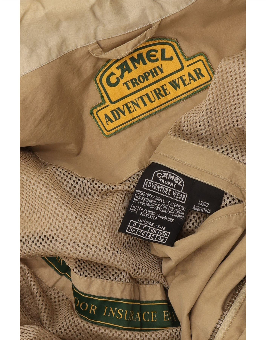 Camel Veste utilitaire à capuche pour homme UK 42 XL Coton beige