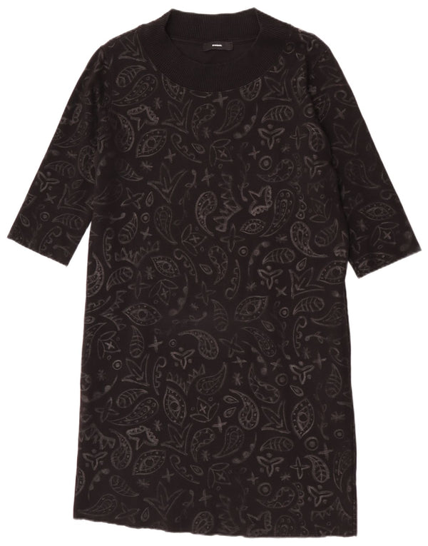 Diesel Robe pull à manches 3/4 pour femme UK 44 en coton cachemire noir moyen