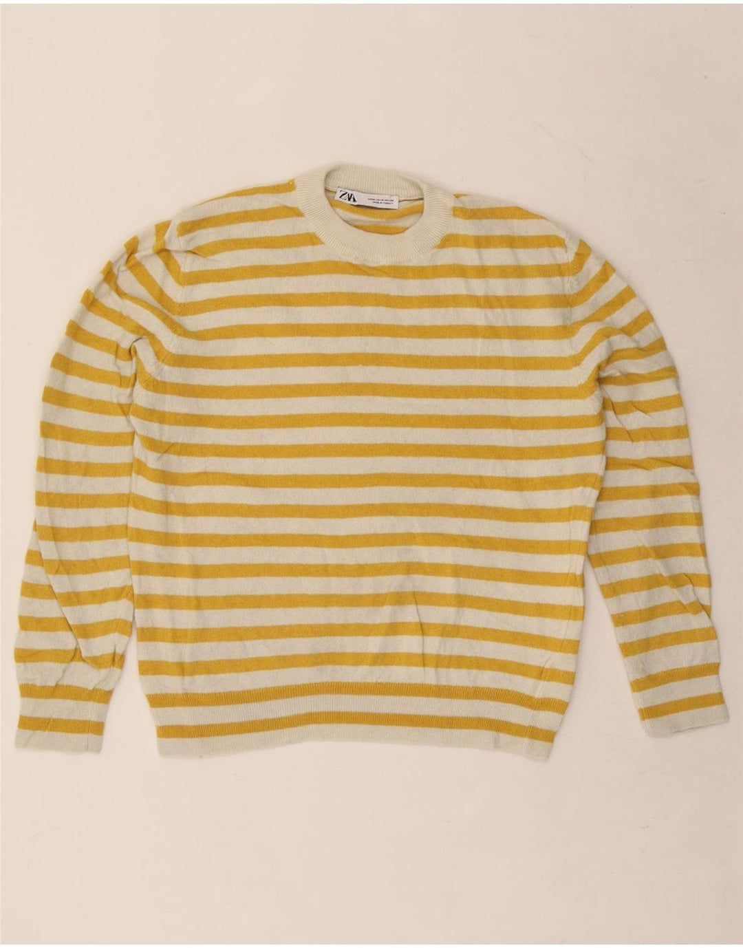 Zara Pull ras du cou pour femme UK 44 en polyamide rayé jaune moyen