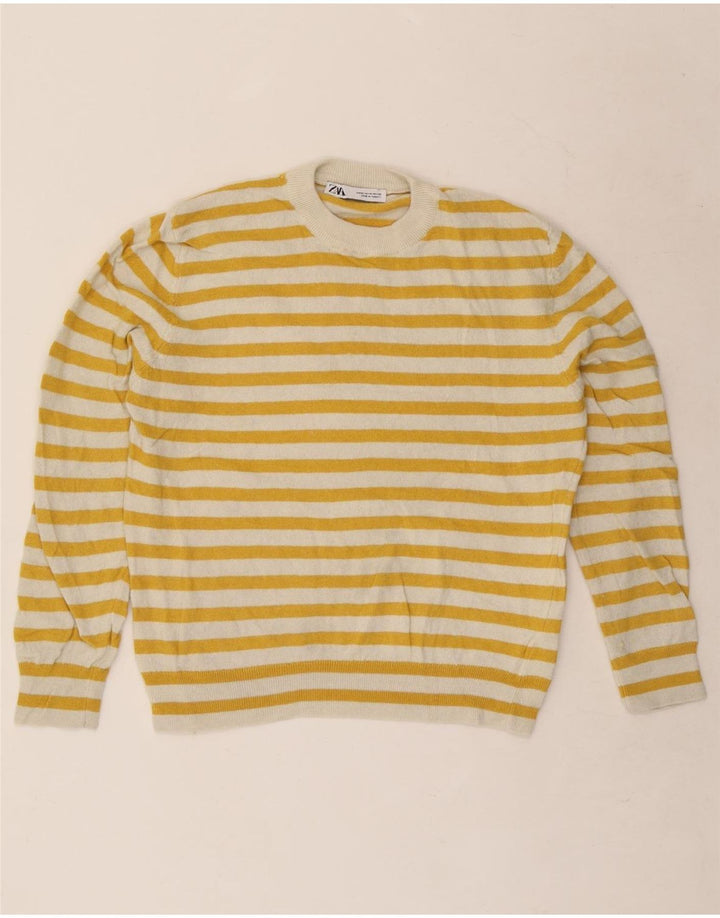 Zara Pull ras du cou pour femme UK 44 en polyamide rayé jaune moyen