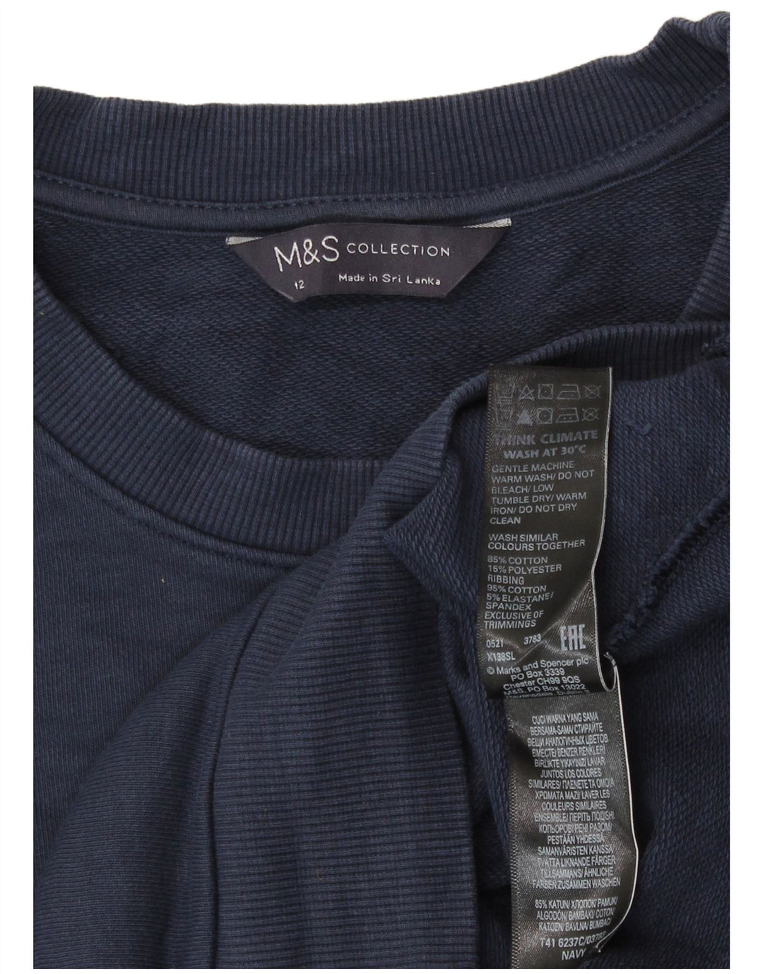 Marks & Spencer Sweat-shirt pour femme UK 12 Bleu marine moyen Coton