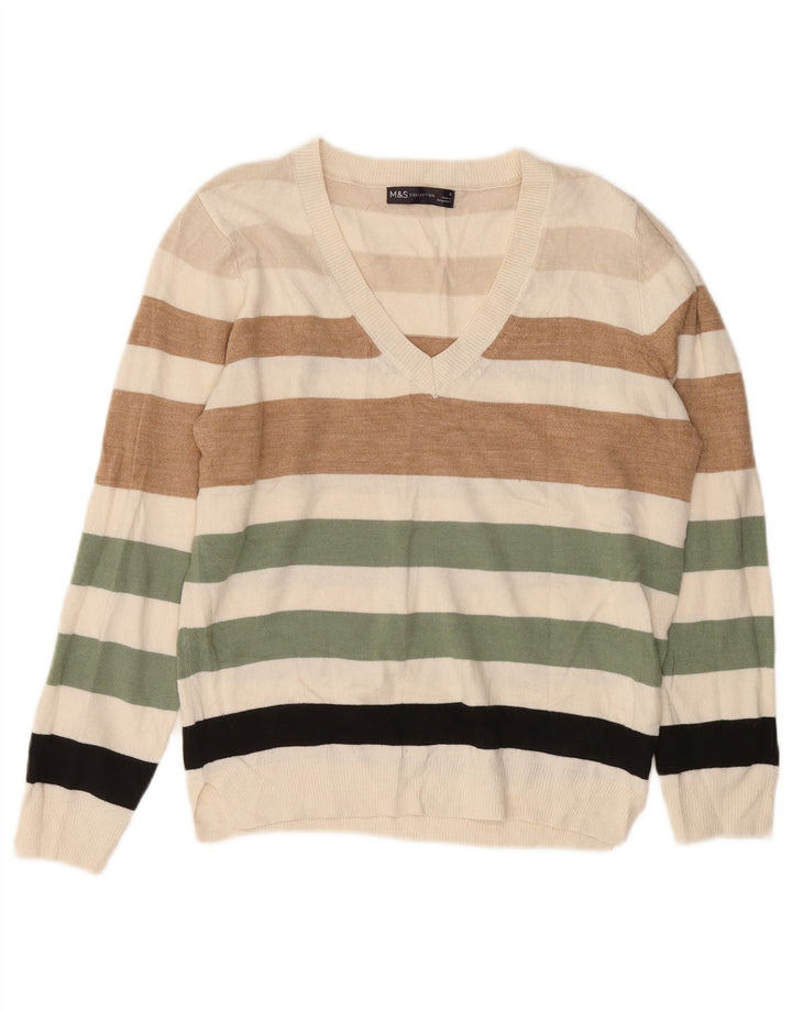 Marks & Spencer Pull col V pour homme Petit rayé multicolore