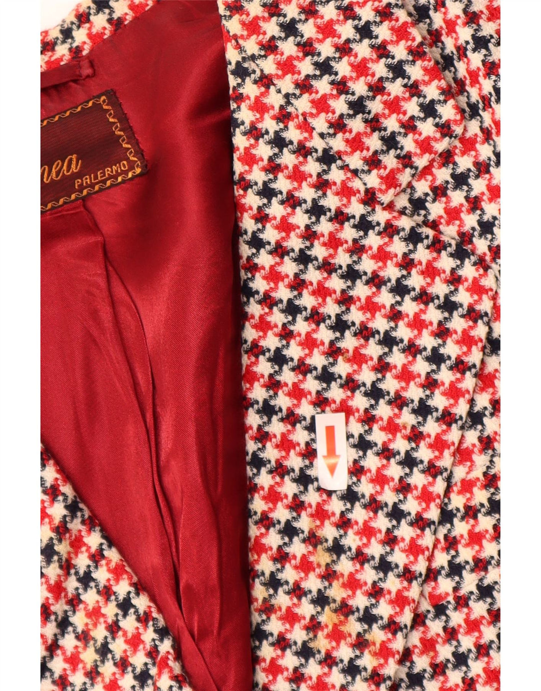 vintage Femme 3/4 Manches Blazer Veste UK 16 Grand Pied-de-poule Rouge