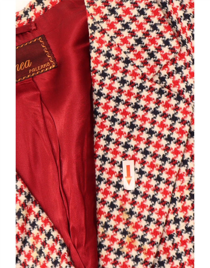 vintage Femme 3/4 Manches Blazer Veste UK 16 Grand Pied-de-poule Rouge