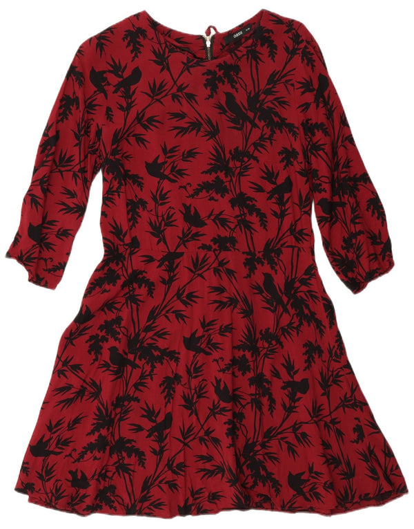 Oasis Robe trapèze à manches 3/4 pour femme UK 12 en viscose florale rouge moyen