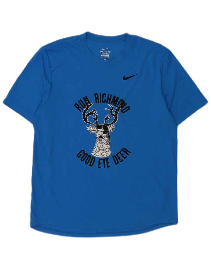 Nike Homme Dri Fit Graphic T-Shirt Haut Bleu Moyen Polyester