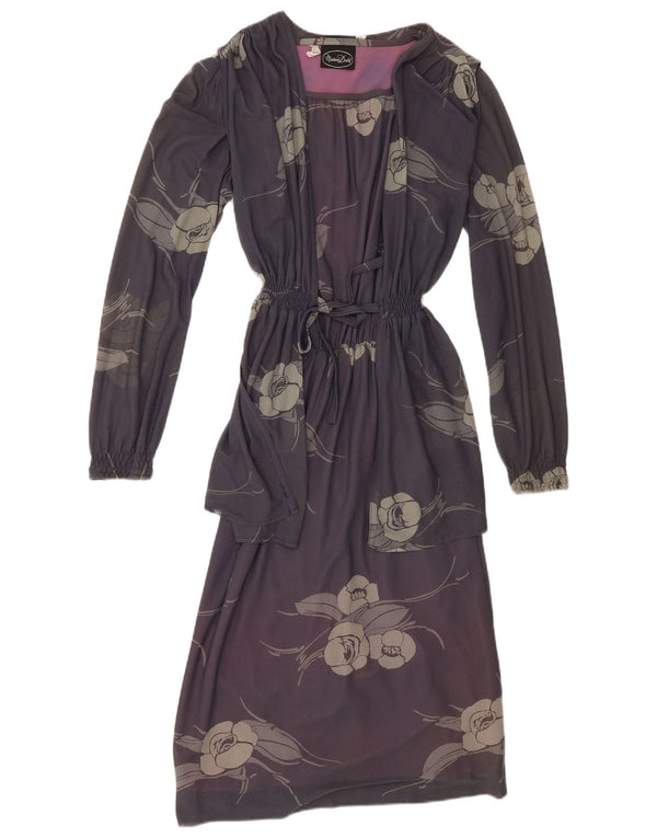 vintage Femme Manches Longues Maxi Robe EU 40 Moyen Violet Floral