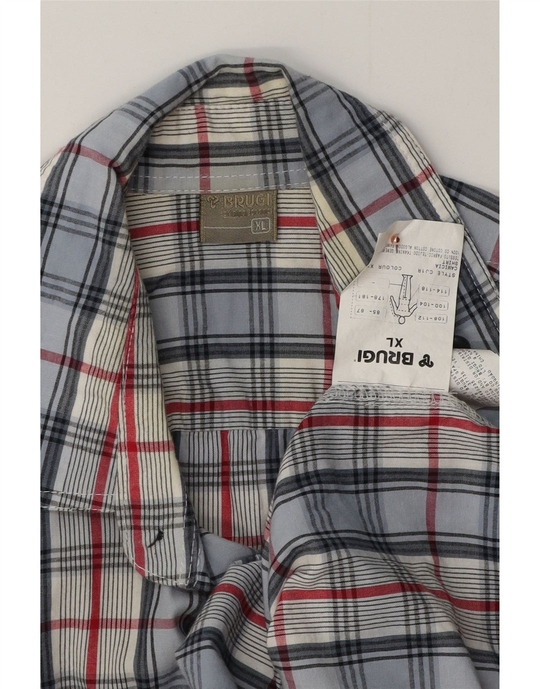 BRUGI Chemise à Manches Courtes Homme XL Bleu Vichy Coton