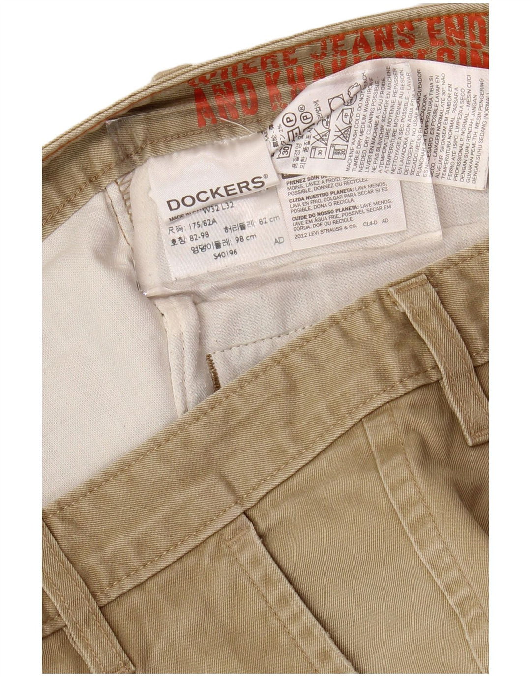 DOCKERS Pantalon Chino Slim Homme W32 L29 Kaki Coton