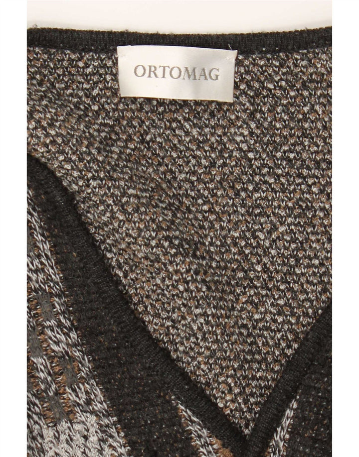 vintage Mens Cardigan Pull XL Noir Géométrique
