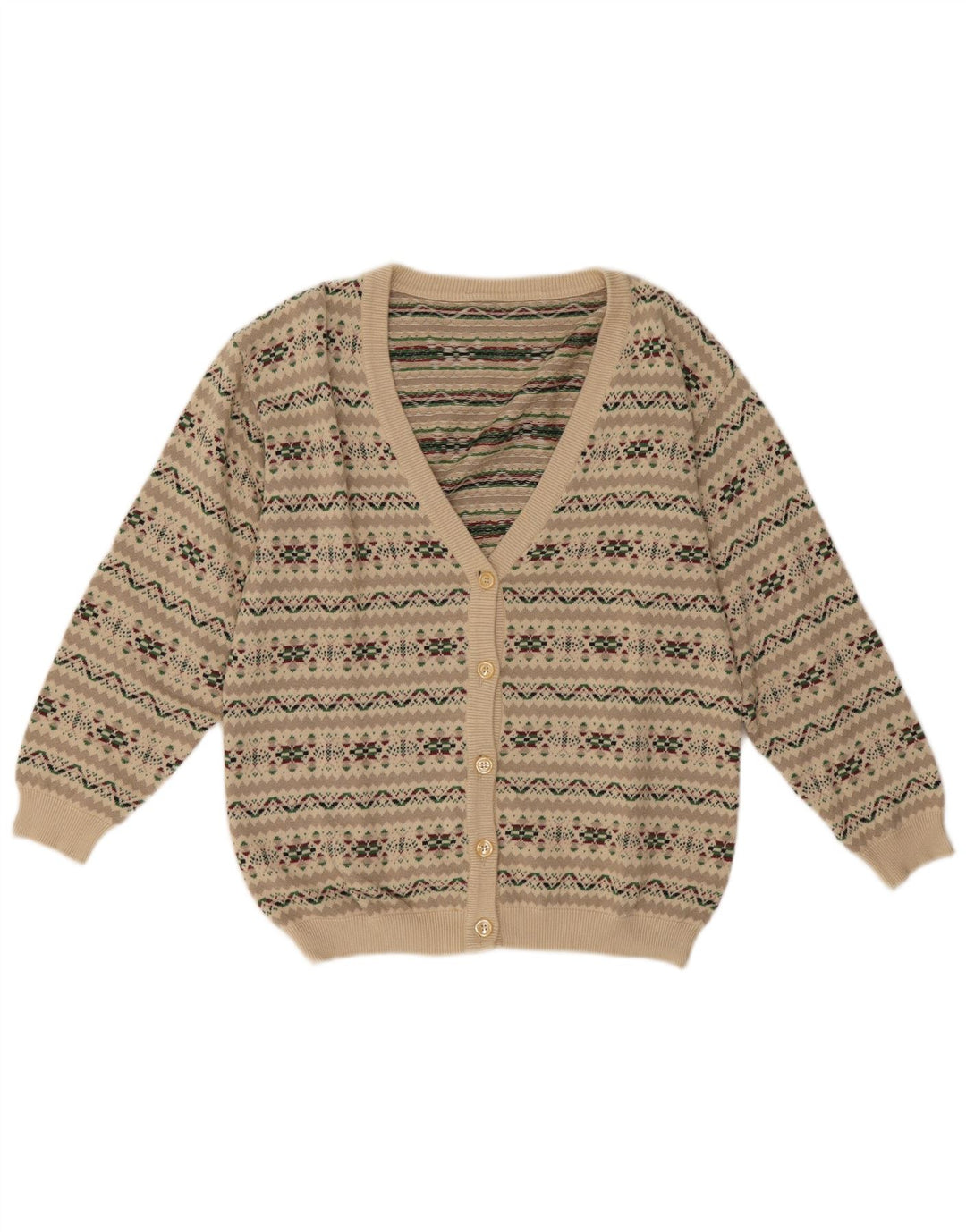 vintage Femme Cardigan Pull UK 14 Moyen Gris Fair Isle