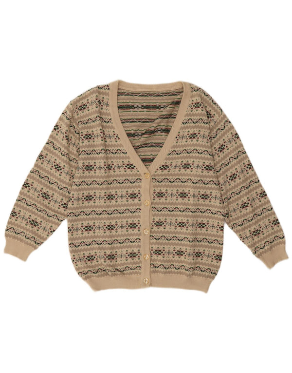 vintage Femme Cardigan Pull UK 14 Moyen Gris Fair Isle