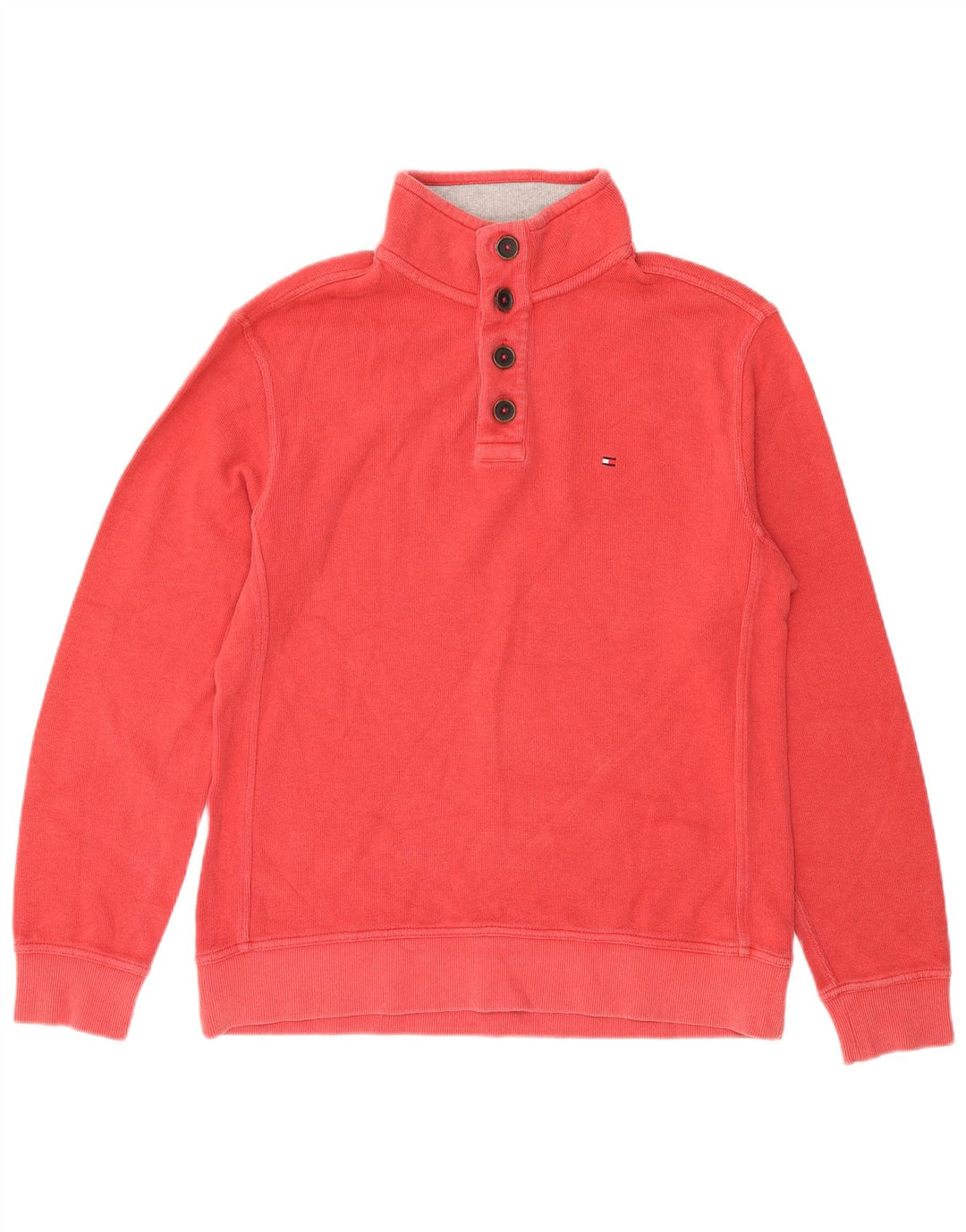 Tommy Hilfiger Sweat-shirt à col boutonné pour homme en coton rouge Large