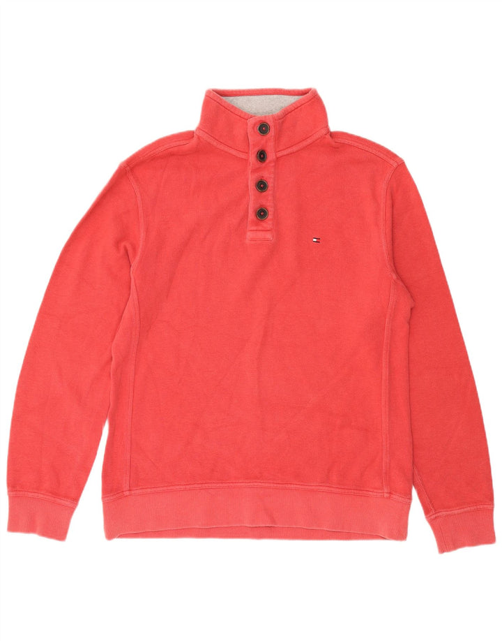 Tommy Hilfiger Sweat-shirt à col boutonné pour homme en coton rouge Large