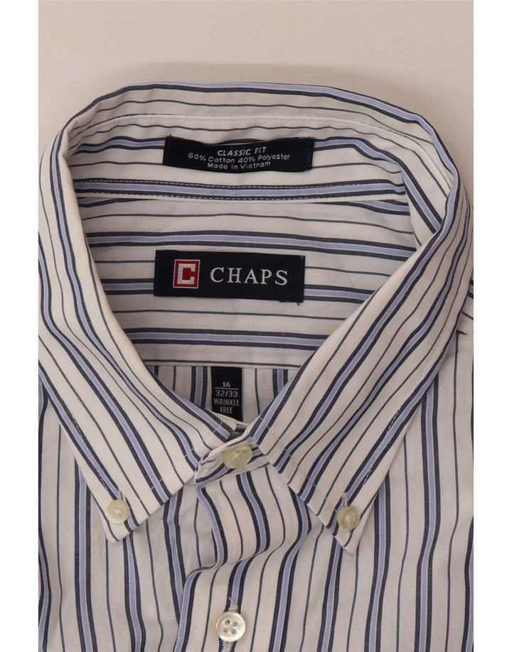 Chaps Chemise coupe classique pour homme Taille 16 Grand coton rayé blanc