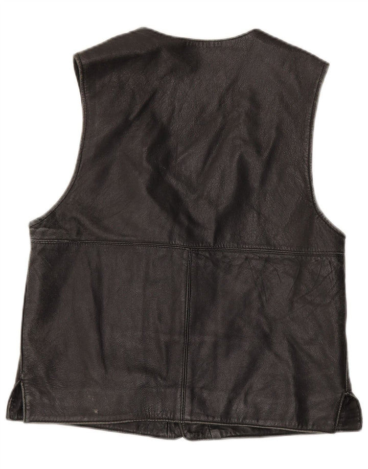 VINTAGE Gilet en cuir homme IT 52 Grand cuir noir