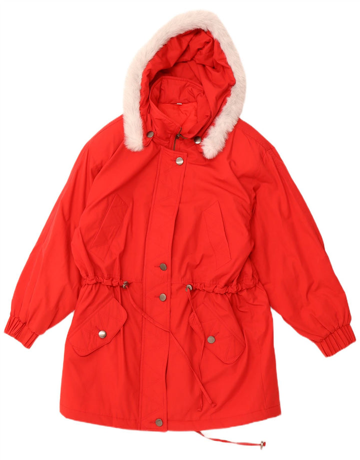 VINTAGE Manteau coupe-vent à capuche femme UK 12 Polyester rouge moyen