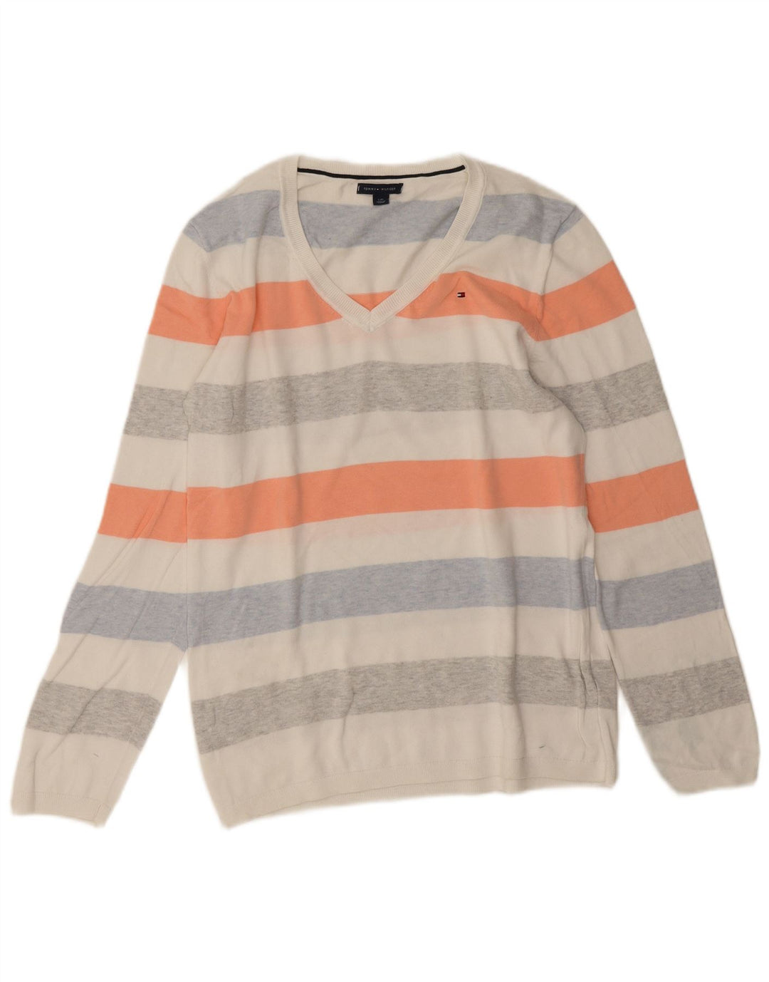 Tommy Hilfiger Pull col V pour femme UK 14 Large Multicolore