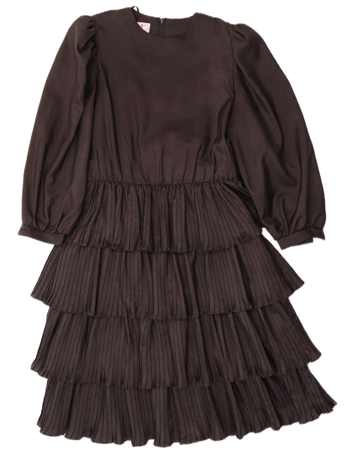 VINTAGE Robe à manches longues pour femmes EU 36 Petit polyester noir