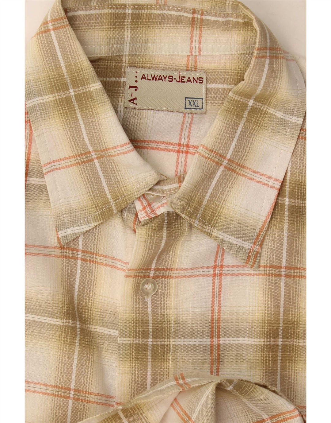 Chemise à manches courtes pour hommes Vintage 2XL à carreaux Beige