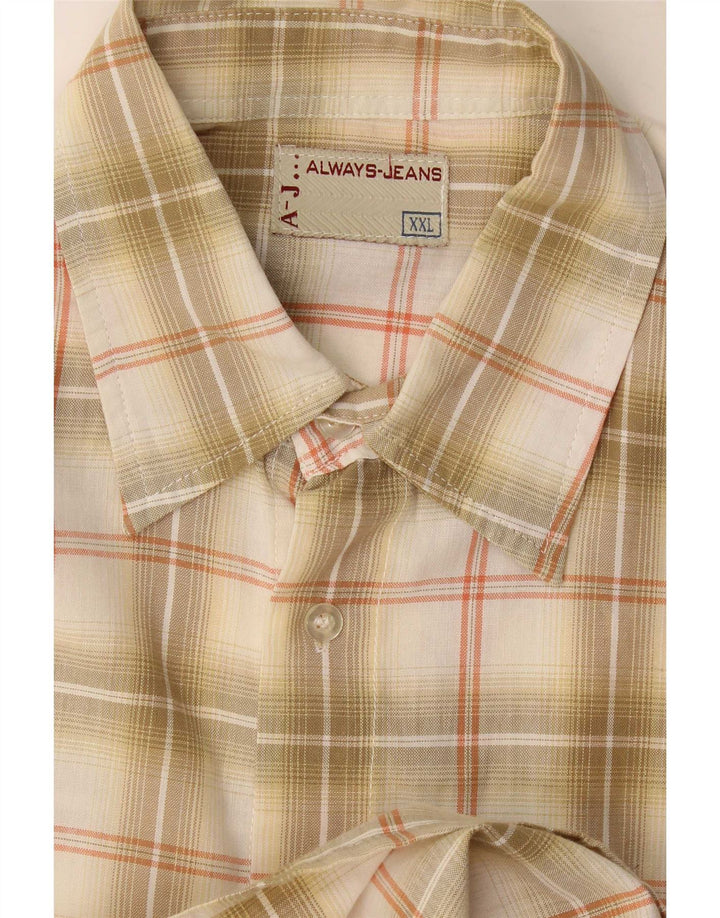 Chemise à manches courtes pour hommes Vintage 2XL à carreaux Beige