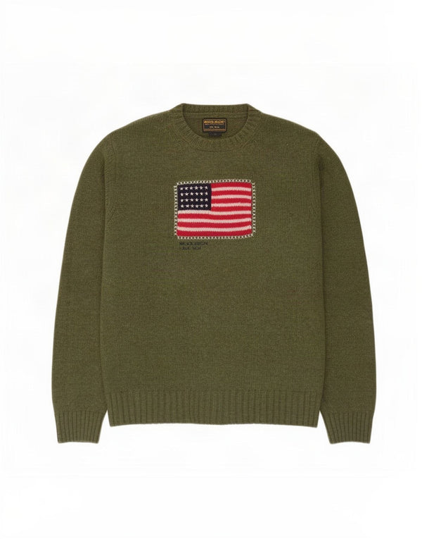 Woolrich Pull graphique à col rond pour femme UK 16 Large Vert Laine