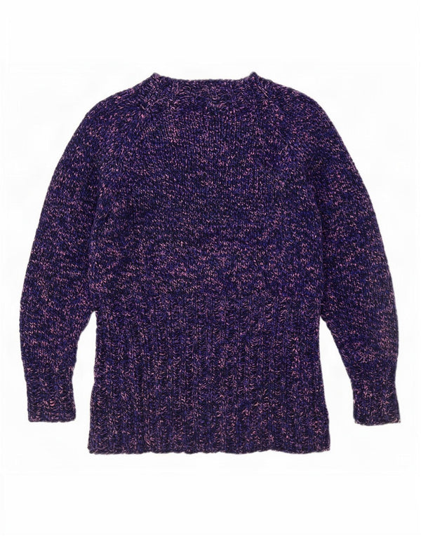 vintage Womens Turtle Neck Jumper Pull UK 12 Moyen Violet Moucheté