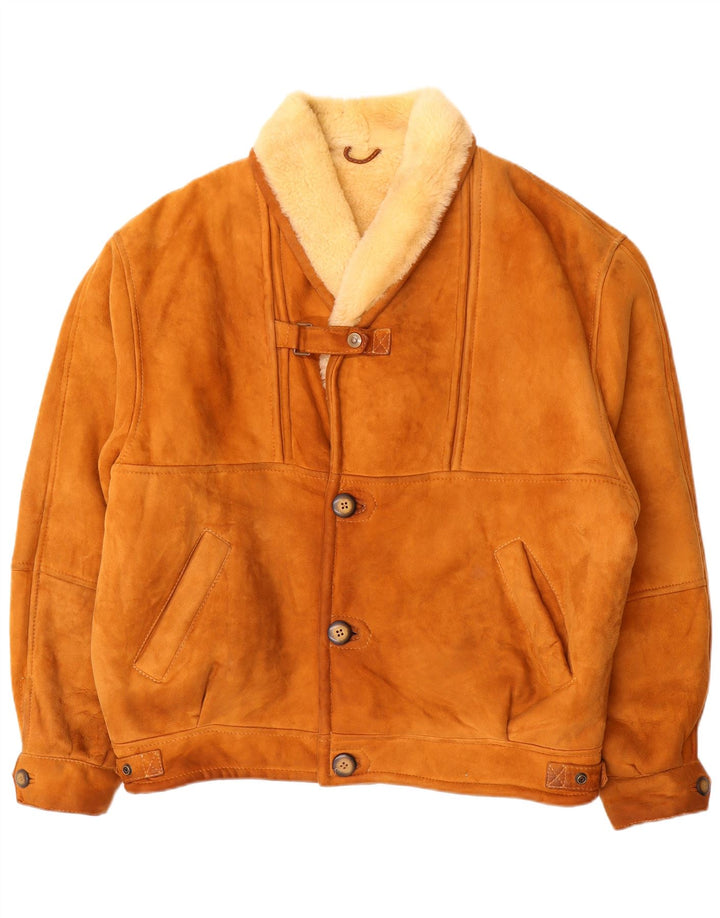 veste en peau de mouton homme vintage IT 54 2XL peau de mouton marron