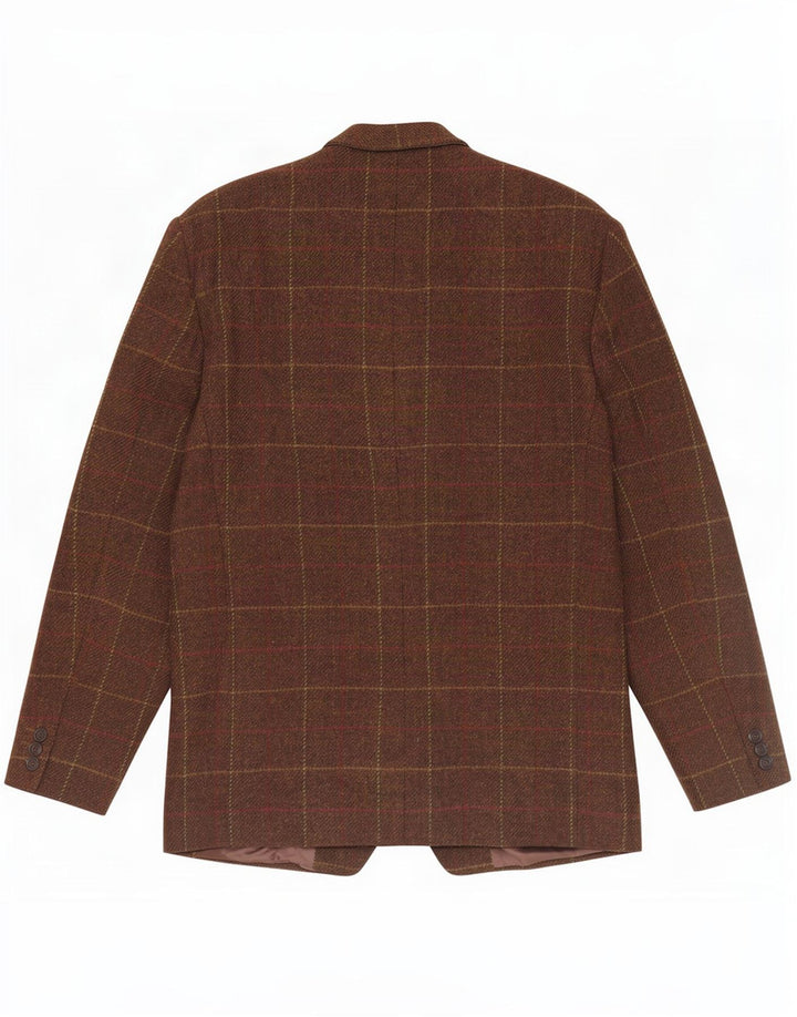 vintage Homme 2 Bouton Blazer Veste IT 50 Grand Carreau Marron Laine Vierge