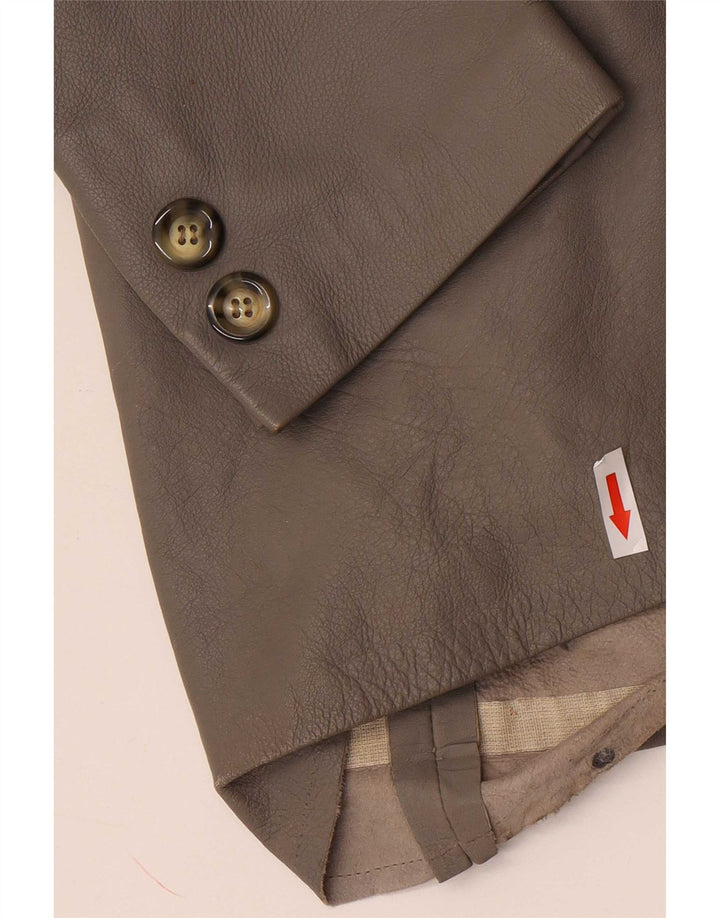 vintage Femme 1 Bouton Veste Blazer En Cuir IT 48 XL Gris