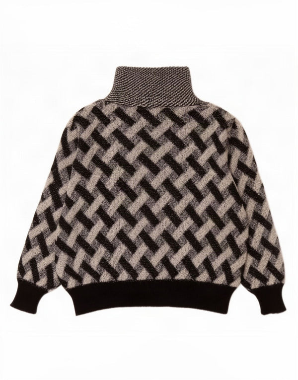 vintage Femmes Roll Neck Jumper Pull UK 16 Grand Chèque Noir