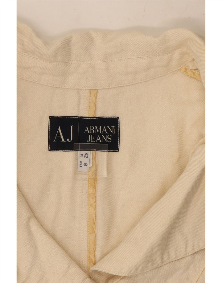 ARMANI JEANS Veste blazer courte à 3 boutons pour femme US 6 Medium Off White