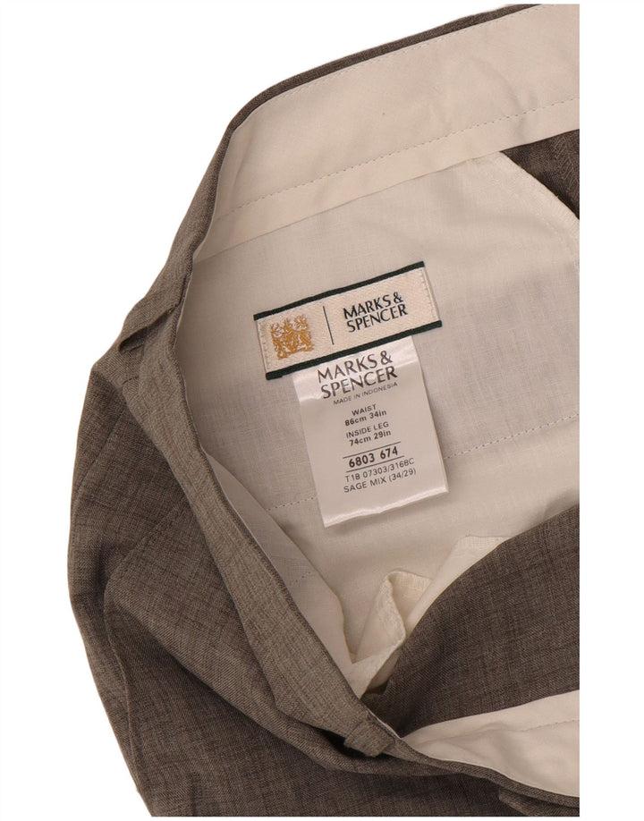 Marks & Spencer Pantalon de Costume Droit Homme W34 L27 Gris Polyester