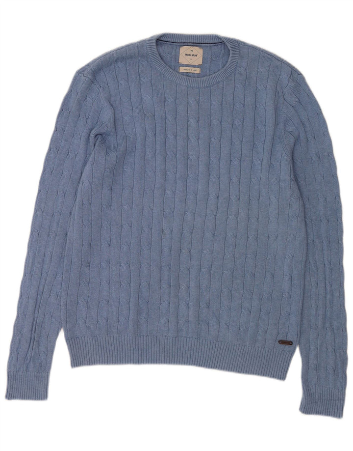 WHITE STUFF Pull à col rond pour homme en coton bleu moyen